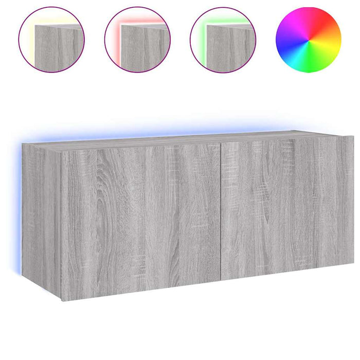 Comodă TV de perete cu lumini LED, gri sonoma, 100x35x41 cm - WALTI WALTI