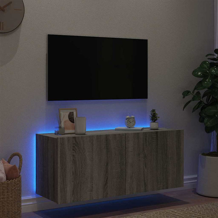 Comodă TV de perete cu lumini LED, gri sonoma, 100x35x41 cm - WALTI WALTI