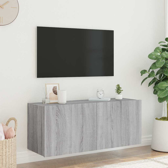 Comodă TV de perete cu lumini LED, gri sonoma, 100x35x41 cm - WALTI WALTI