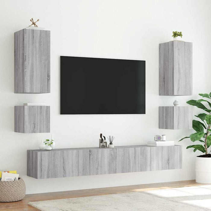 Comodă TV de perete cu lumini LED, gri sonoma, 100x35x41 cm - WALTI WALTI
