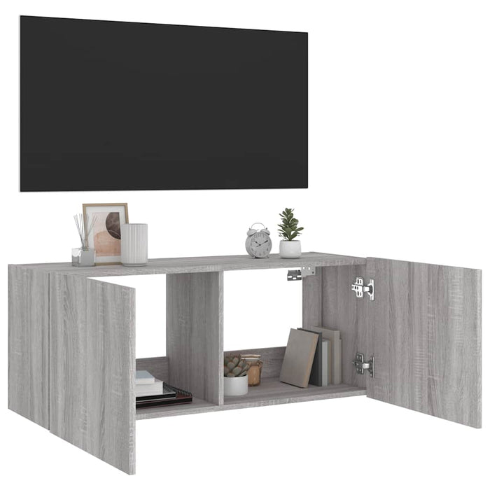 Comodă TV de perete cu lumini LED, gri sonoma, 100x35x41 cm - WALTI WALTI