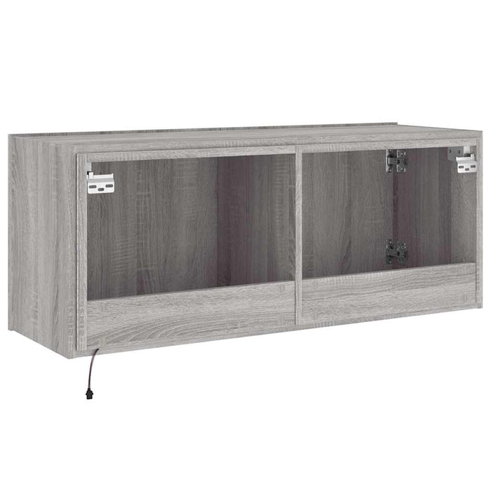 Comodă TV de perete cu lumini LED, gri sonoma, 100x35x41 cm - WALTI WALTI