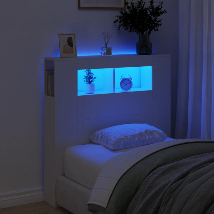 Tăblie de pat cu LED, alb, 100x18,5x103,5 cm, lemn - WALTI WALTI