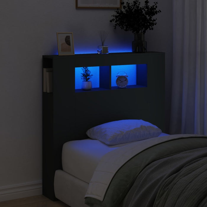 Tăblie de pat cu LED, negru, 100x18,5x103,5 cm, lemn - WALTI WALTI
