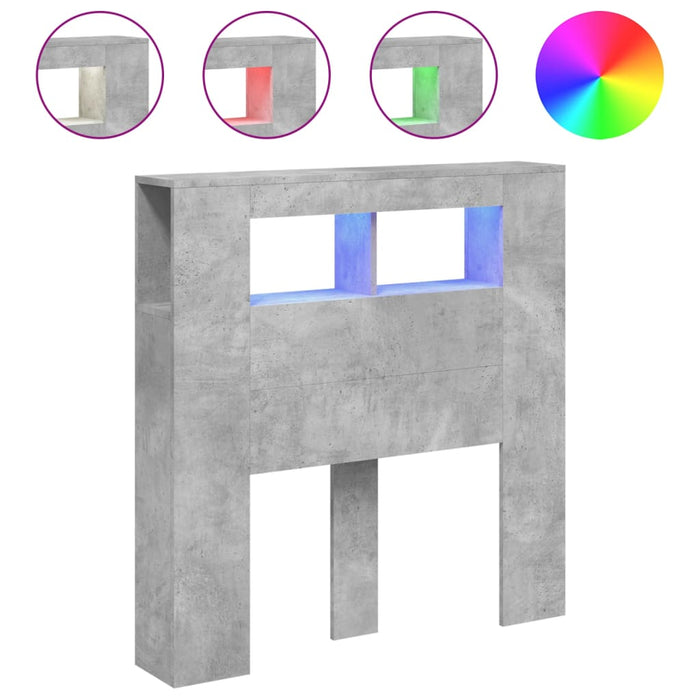 Tăblie de pat cu LED, gri beton, 100x18,5x103,5 cm, lemn - WALTI WALTI
