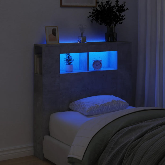 Tăblie de pat cu LED, gri beton, 100x18,5x103,5 cm, lemn - WALTI WALTI