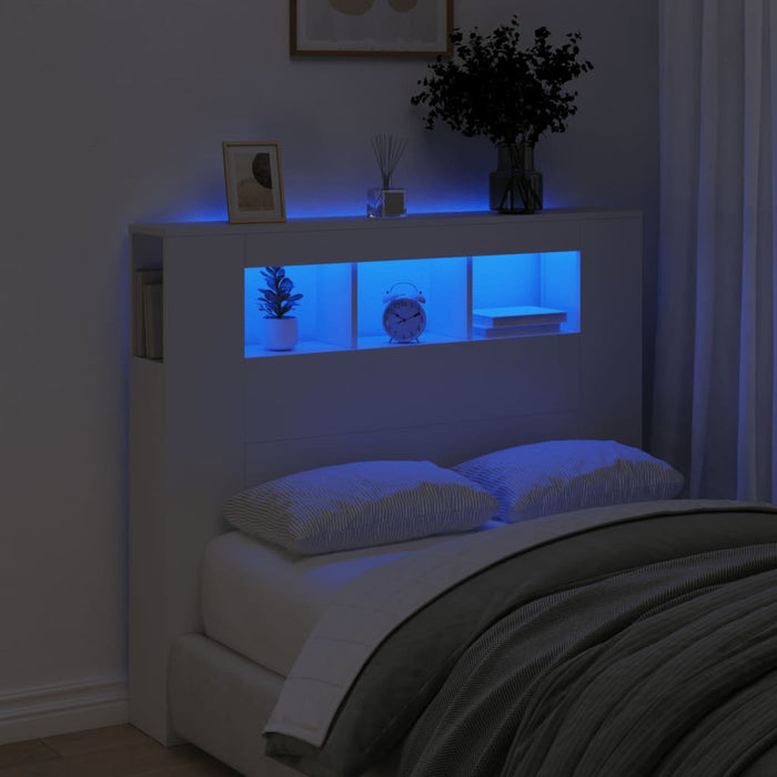 Tăblie de pat cu LED, alb, 120x18,5x103,5 cm, lemn - WALTI WALTI