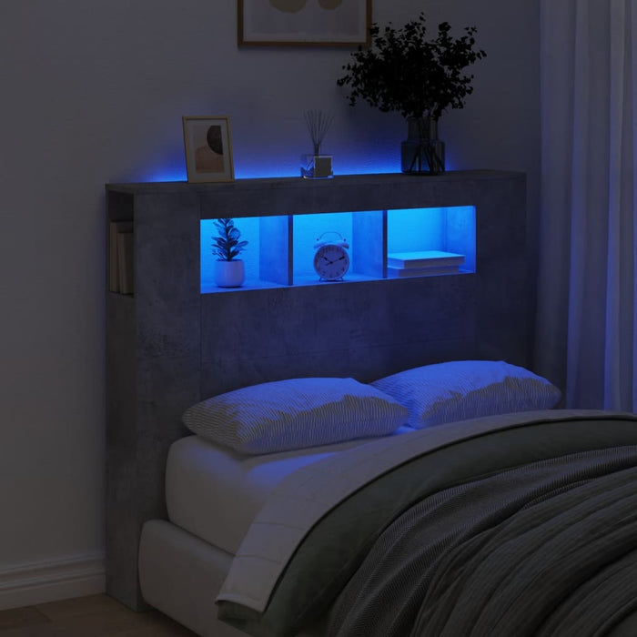 Tăblie de pat cu LED, gri beton, 120x18,5x103,5 cm, lemn - WALTI WALTI