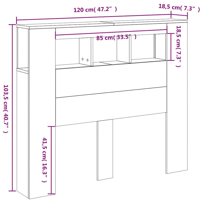 Tăblie de pat cu LED, stejar fumuriu, 120x18,5x103,5 cm, lemn - WALTI WALTI