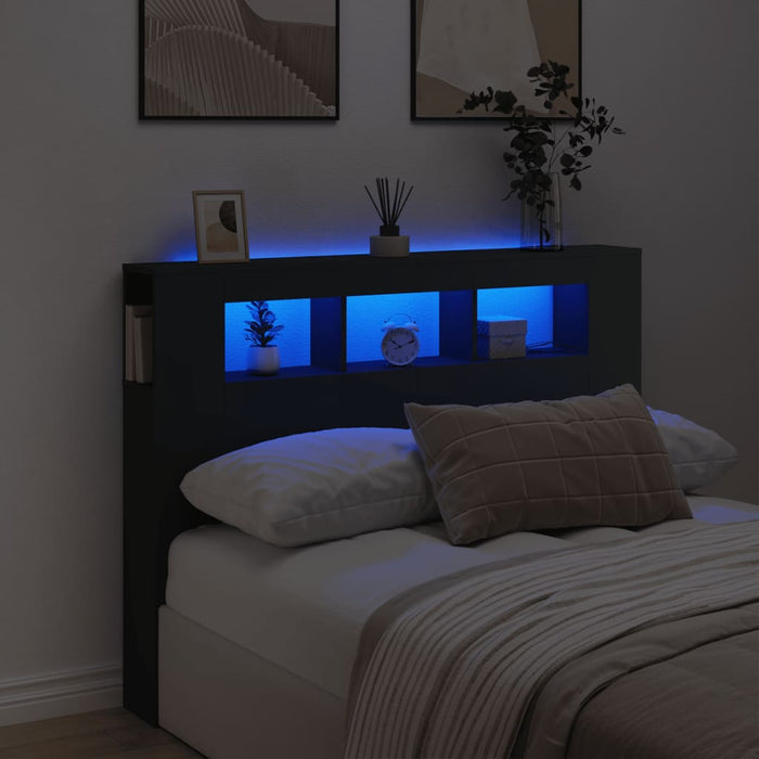 Tăblie de pat cu LED, negru, 140x18,5x103,5 cm, lemn - WALTI WALTI