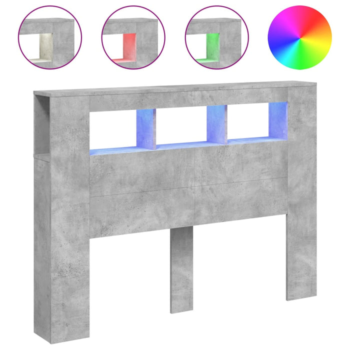 Tăblie de pat cu LED, gri beton, 140x18,5x103,5 cm, lemn - WALTI WALTI