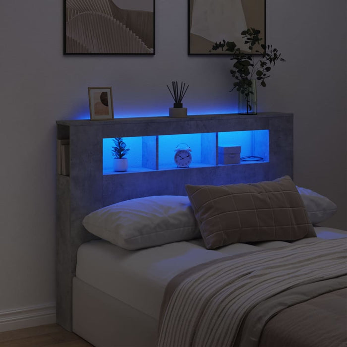 Tăblie de pat cu LED, gri beton, 140x18,5x103,5 cm, lemn - WALTI WALTI
