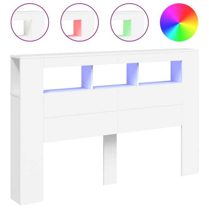 Tăblie de pat cu LED, alb, 160x18,5x103,5 cm, lemn - WALTI WALTI
