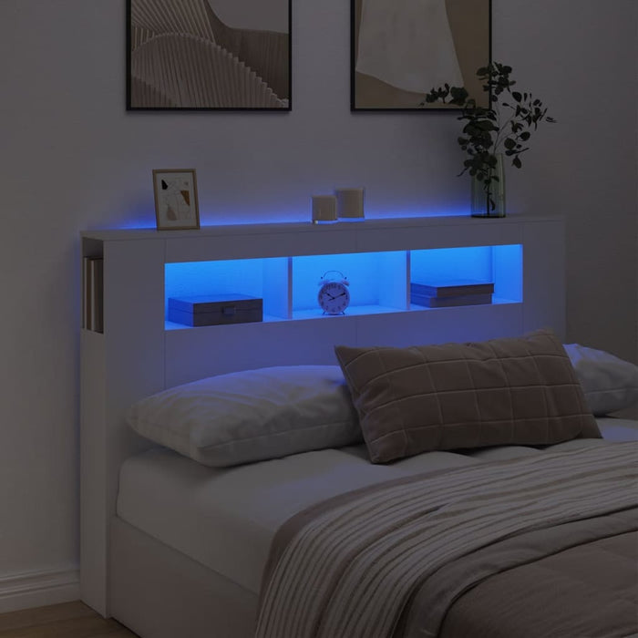 Tăblie de pat cu LED, alb, 160x18,5x103,5 cm, lemn - WALTI WALTI