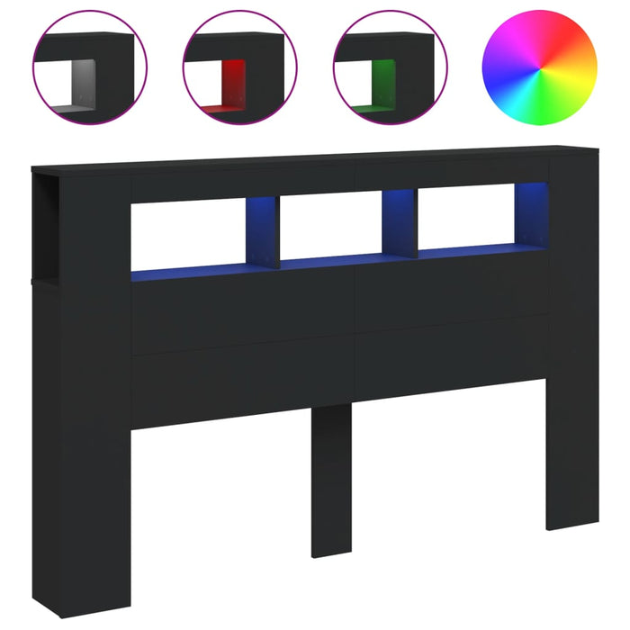 Tăblie de pat cu LED, negru, 160x18,5x103,5 cm, lemn - WALTI WALTI
