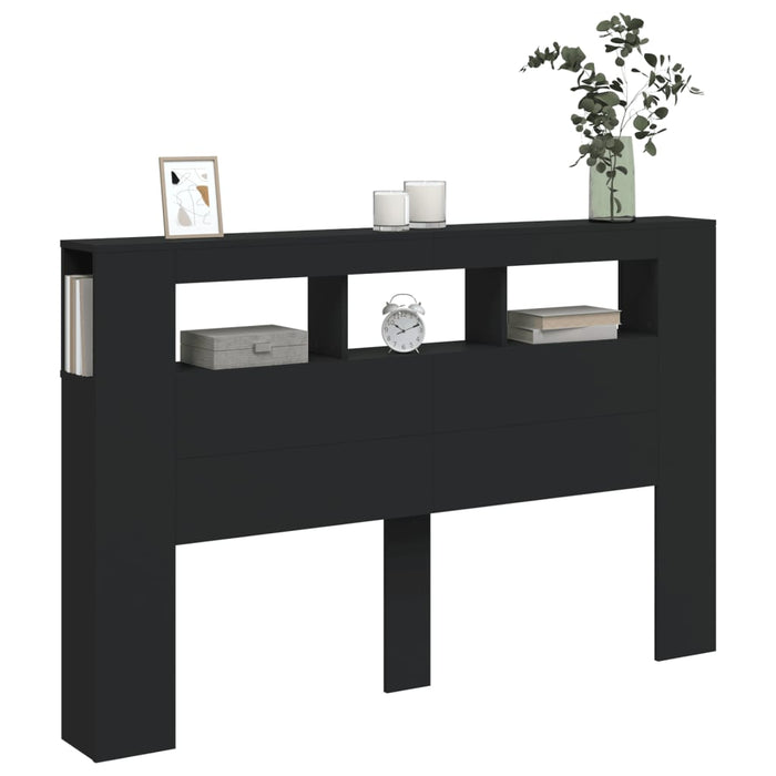 Tăblie de pat cu LED, negru, 160x18,5x103,5 cm, lemn - WALTI WALTI