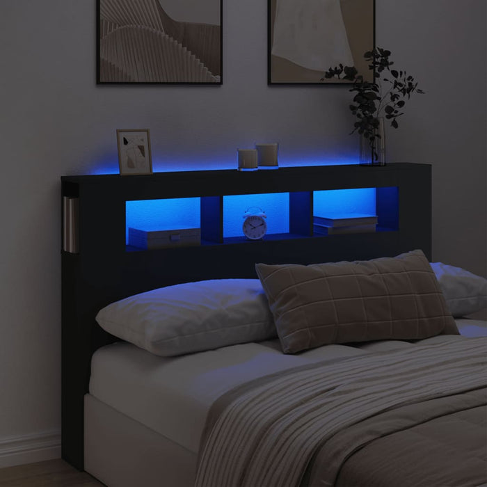 Tăblie de pat cu LED, negru, 160x18,5x103,5 cm, lemn - WALTI WALTI
