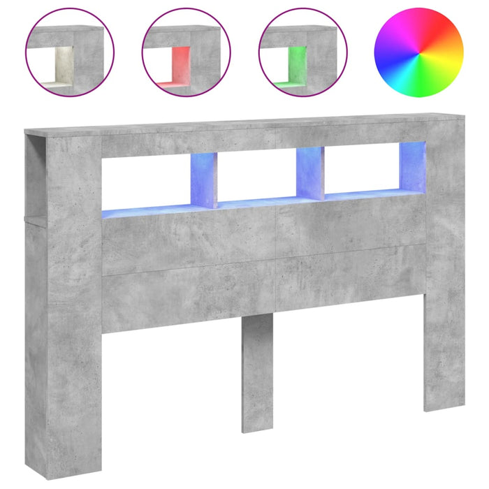 Tăblie de pat cu LED, gri beton, 160x18,5x103,5 cm, lemn - WALTI WALTI