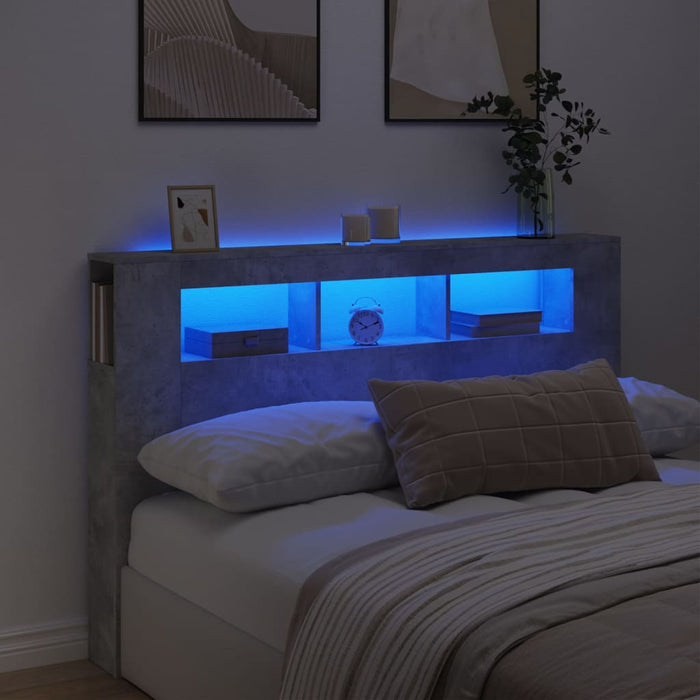 Tăblie de pat cu LED, gri beton, 160x18,5x103,5 cm, lemn - WALTI WALTI