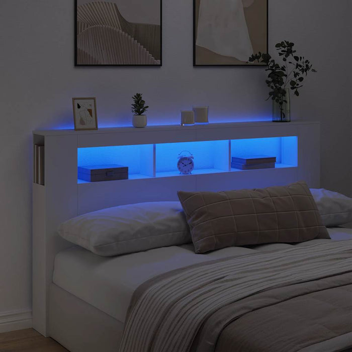 Tăblie de pat cu LED, alb, 180x18,5x103,5 cm, lemn - WALTI WALTI