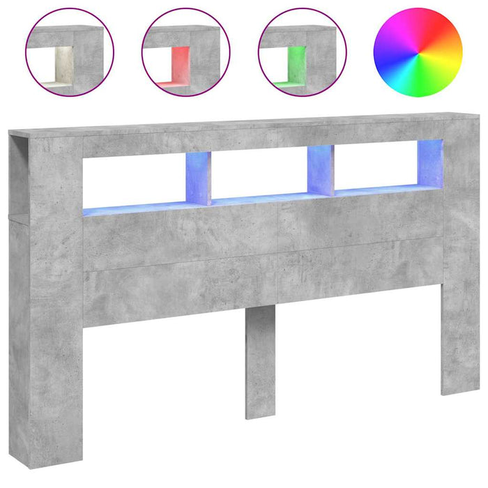 Tăblie de pat cu LED, gri beton, 180x18,5x103,5 cm, lemn - WALTI WALTI