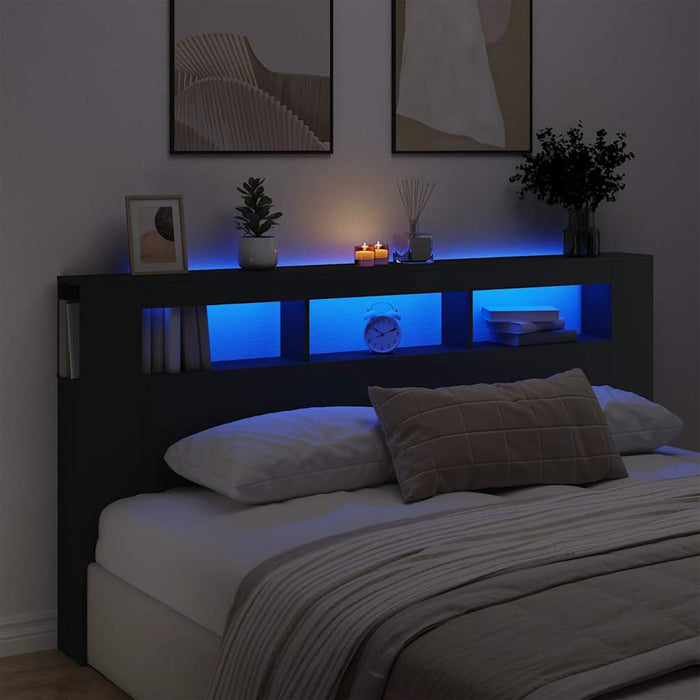 Tăblie de pat cu LED, negru, 200x18,5x103,5 cm, lemn prelucrat - WALTI WALTI