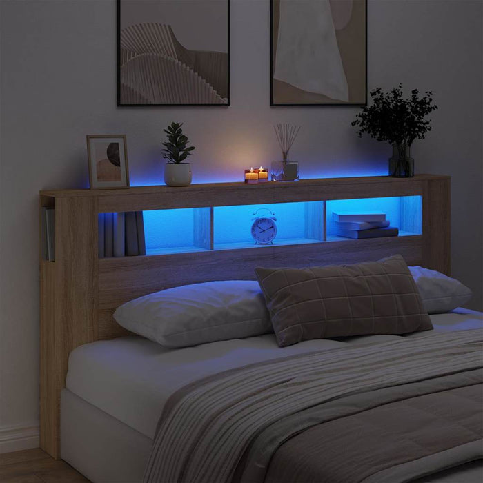 Tăblie de pat cu LED, stejar sonoma, 200x18,5x103,5 cm, lemn - WALTI WALTI