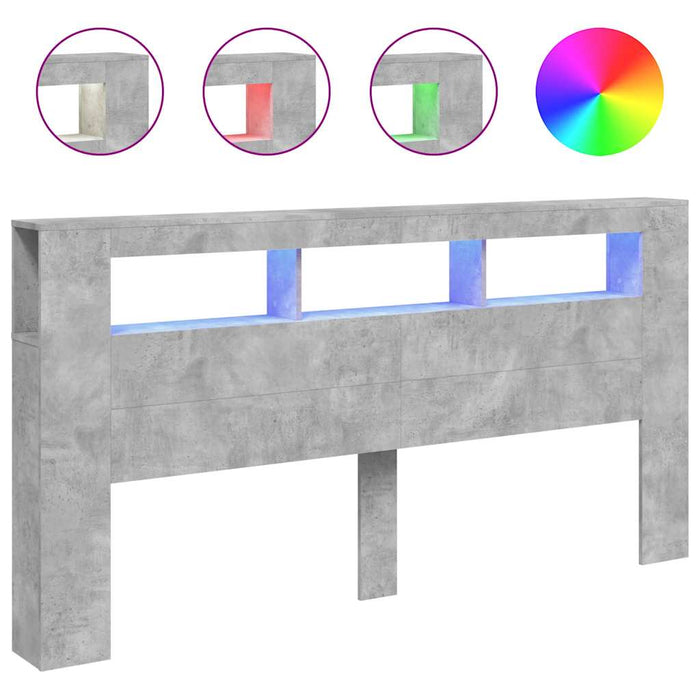 Tăblie de pat cu LED, gri beton, 200x18,5x103,5 cm, lemn - WALTI WALTI