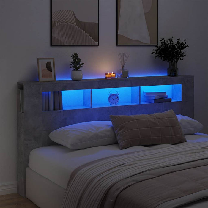 Tăblie de pat cu LED, gri beton, 200x18,5x103,5 cm, lemn - WALTI WALTI