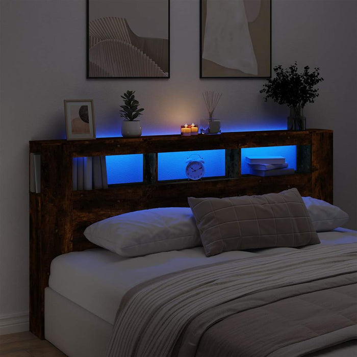 Tăblie de pat cu LED, stejar fumuriu, 220x18,5x103,5 cm, lemn - WALTI WALTI