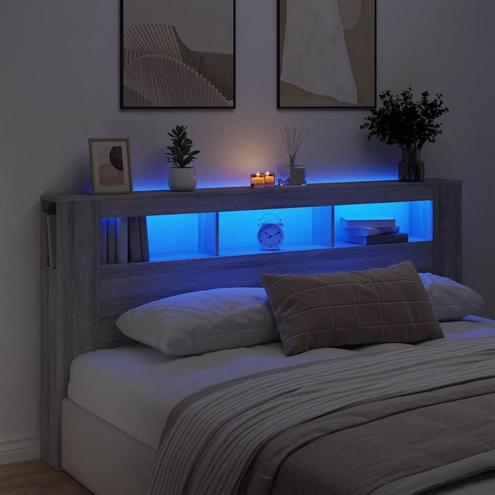 Tăblie de pat cu LED gri sonoma 200x18,5x103,5cm lemn prelucrat - WALTI WALTI