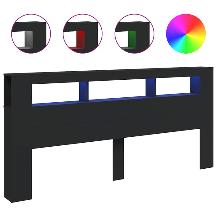 Tăblie de pat cu LED, negru, 220x18,5x103,5 cm, lemn - WALTI WALTI