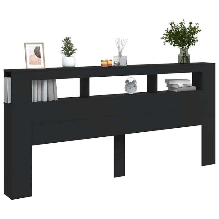 Tăblie de pat cu LED, negru, 220x18,5x103,5 cm, lemn - WALTI WALTI