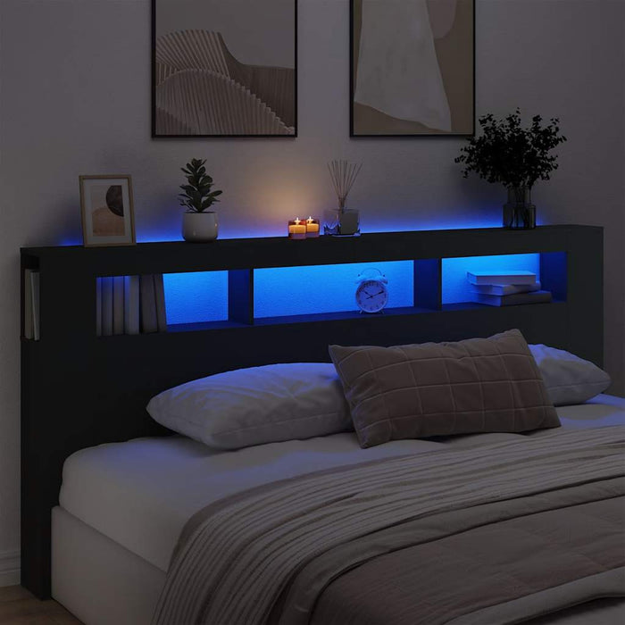 Tăblie de pat cu LED, negru, 220x18,5x103,5 cm, lemn - WALTI WALTI