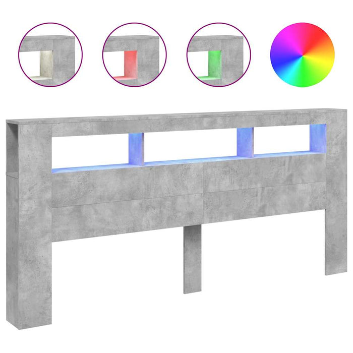Tăblie de pat cu LED, gri beton, 220x18,5x103,5 cm, lemn - WALTI WALTI