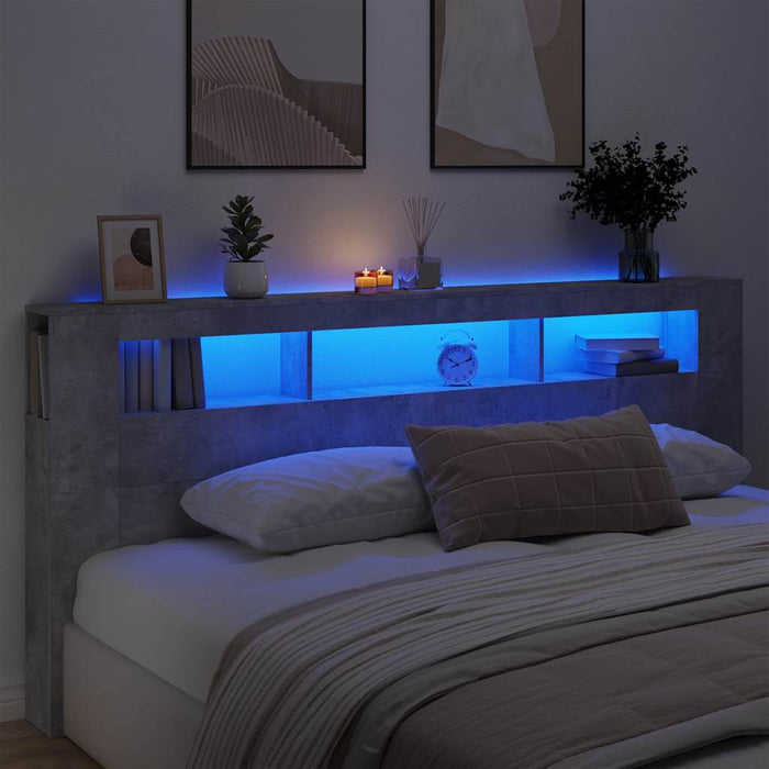 Tăblie de pat cu LED, gri beton, 220x18,5x103,5 cm, lemn - WALTI WALTI
