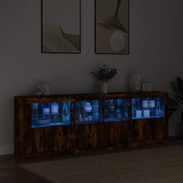 Dulap cu lumini LED, stejar fumuriu, 202x37x67 cm WALTI