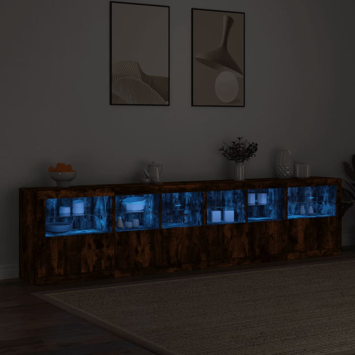 Dulap cu lumini LED, stejar fumuriu, 283x37x67 cm WALTI