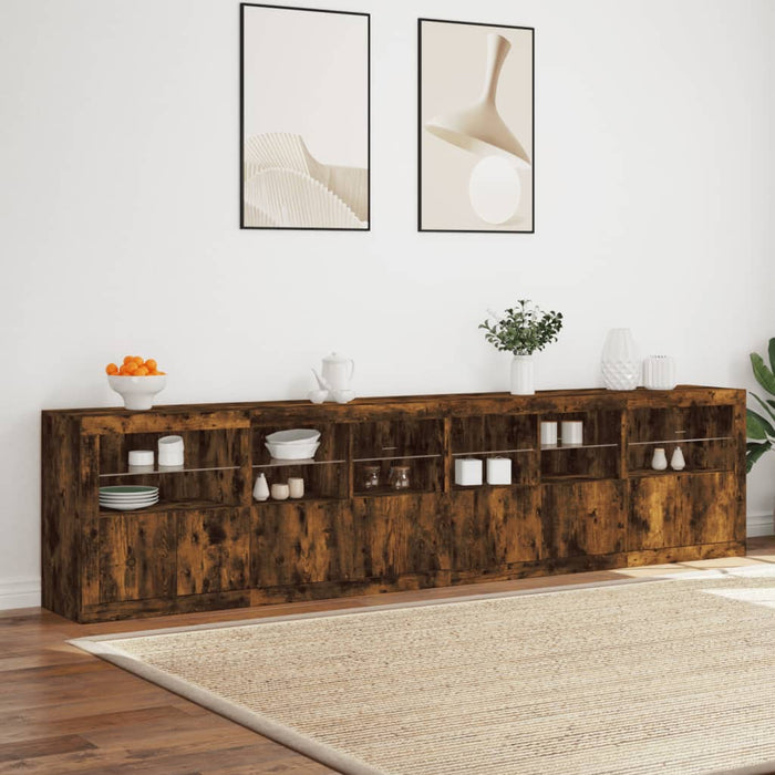 Dulap cu lumini LED, stejar fumuriu, 283x37x67 cm WALTI