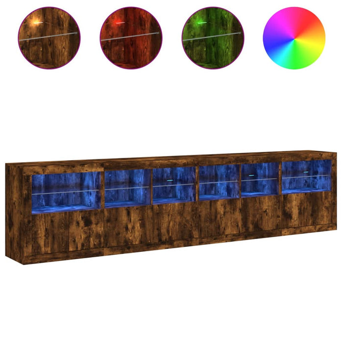 Dulap cu lumini LED, stejar fumuriu, 283x37x67 cm WALTI
