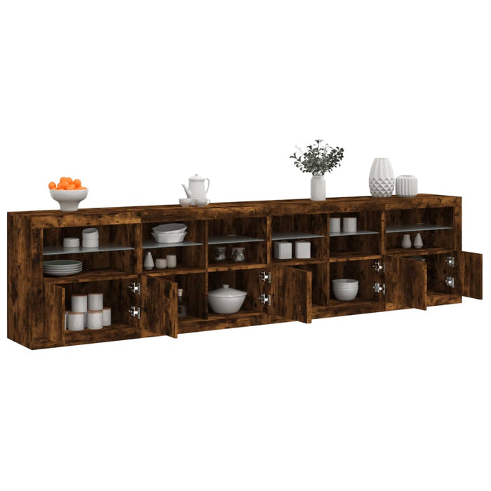 Dulap cu lumini LED, stejar fumuriu, 283x37x67 cm WALTI