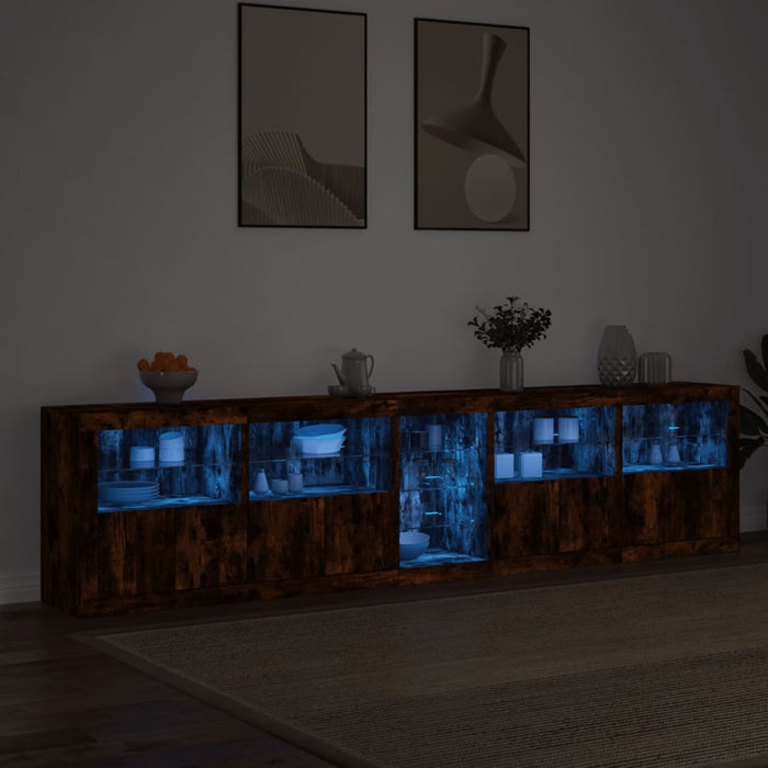 Dulap cu lumini LED, stejar fumuriu, 283x37x67 cm WALTI