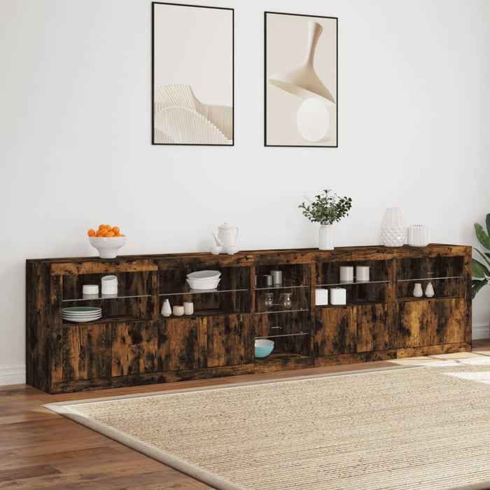 Dulap cu lumini LED, stejar fumuriu, 283x37x67 cm WALTI