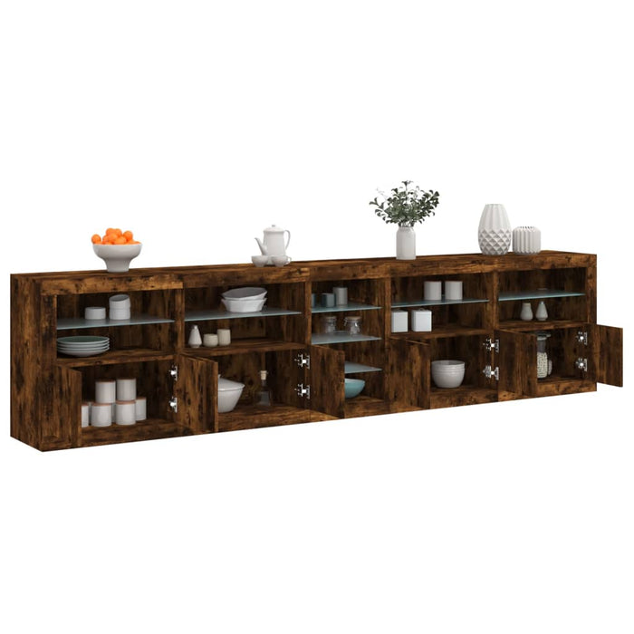 Dulap cu lumini LED, stejar fumuriu, 283x37x67 cm WALTI