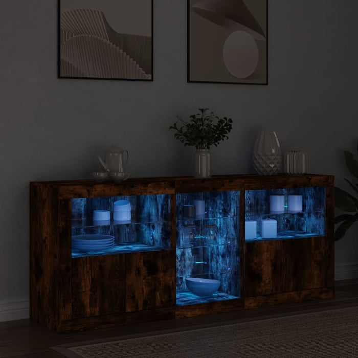 Servantă cu lumini LED, stejar fumuriu, 162x37x67 cm WALTI