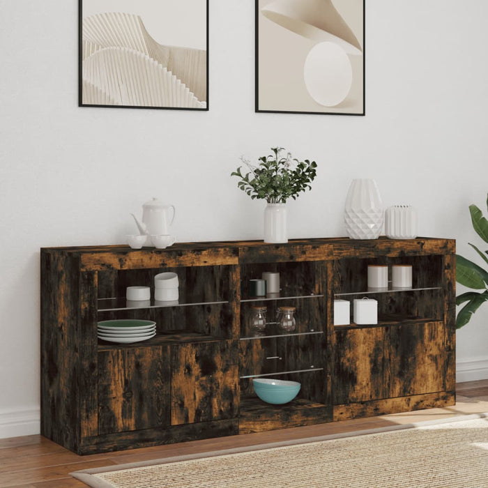 Servantă cu lumini LED, stejar fumuriu, 162x37x67 cm WALTI