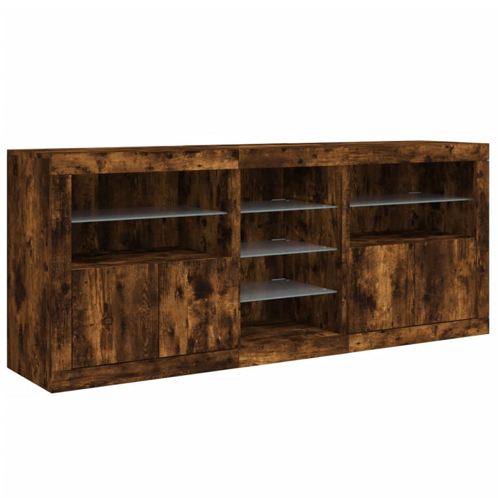 Servantă cu lumini LED, stejar fumuriu, 162x37x67 cm WALTI