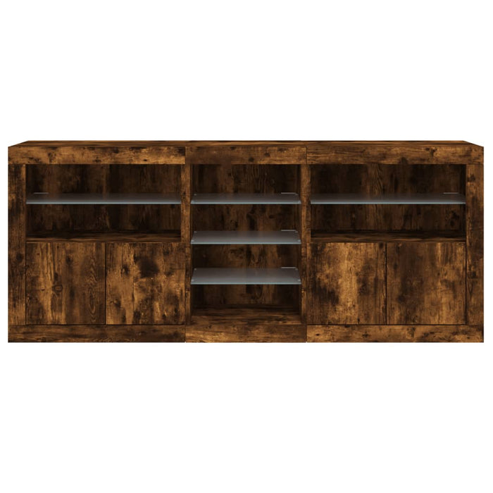 Servantă cu lumini LED, stejar fumuriu, 162x37x67 cm WALTI