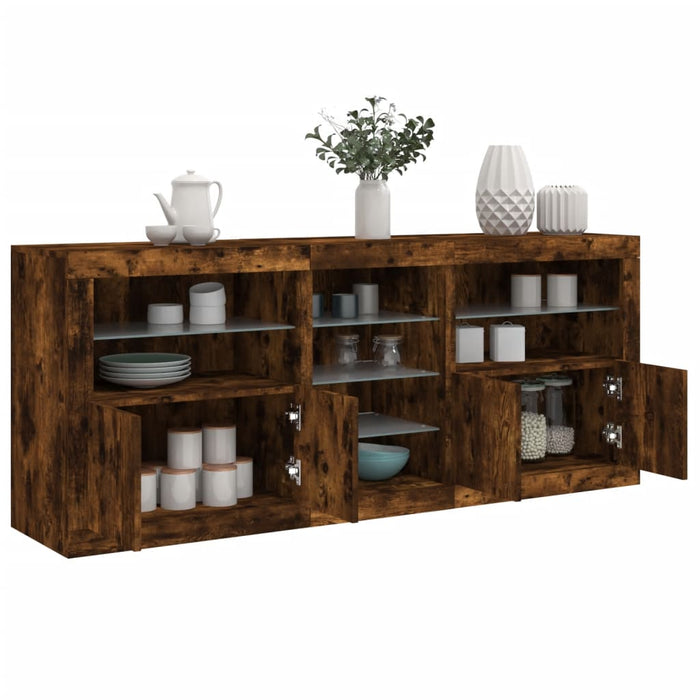 Servantă cu lumini LED, stejar fumuriu, 162x37x67 cm WALTI
