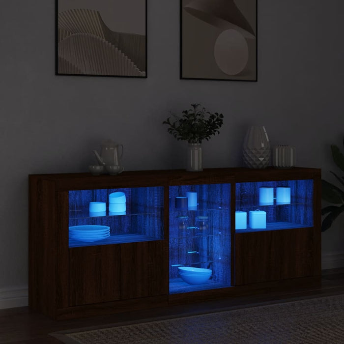 Servantă cu lumini LED, stejar maro, 162x37x67 cm WALTI